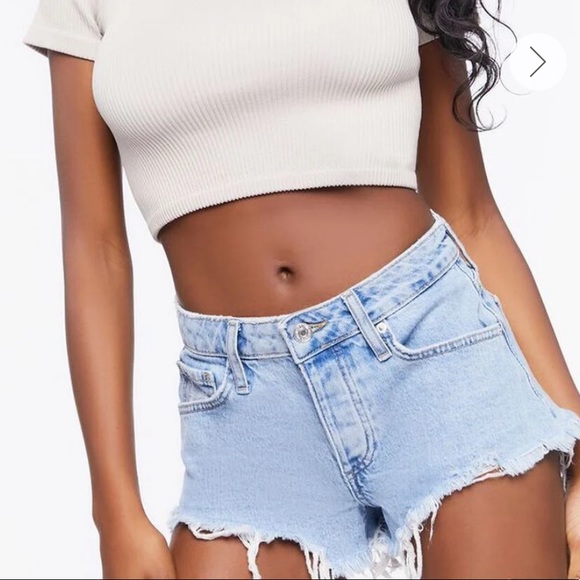 Forever 21 Pants - Forever 21 28 Light Wash Distressed Raw Hem Denim Shorts